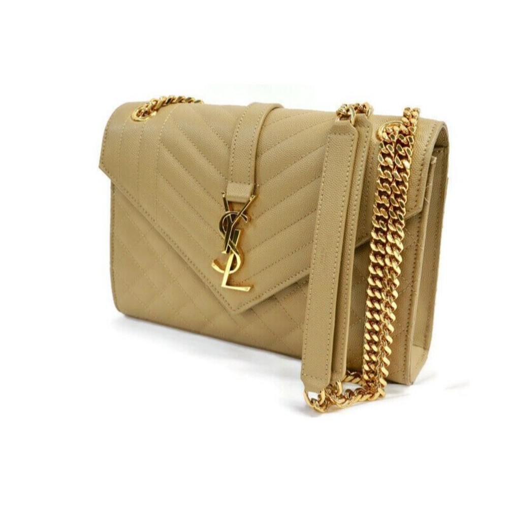 SAINT LAURENT - Envelope Medium Shoulder Bag - Beige Leather w/Gold Hardware